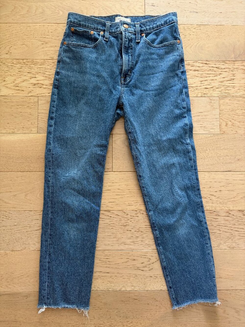 Madewell The Perfect Vintage Frayed Hem Straight Jeans Size 29 Medium Blue